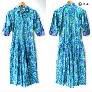 VINTAGE Bila 100% cotton pleated button front dress